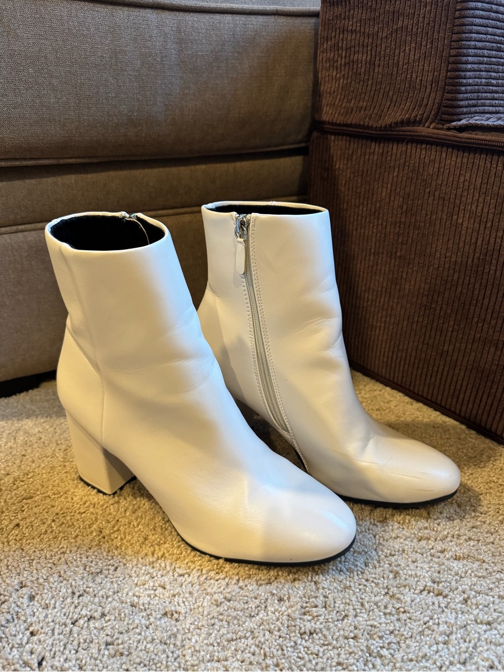 White Women's Ankle Boots with Block Heel